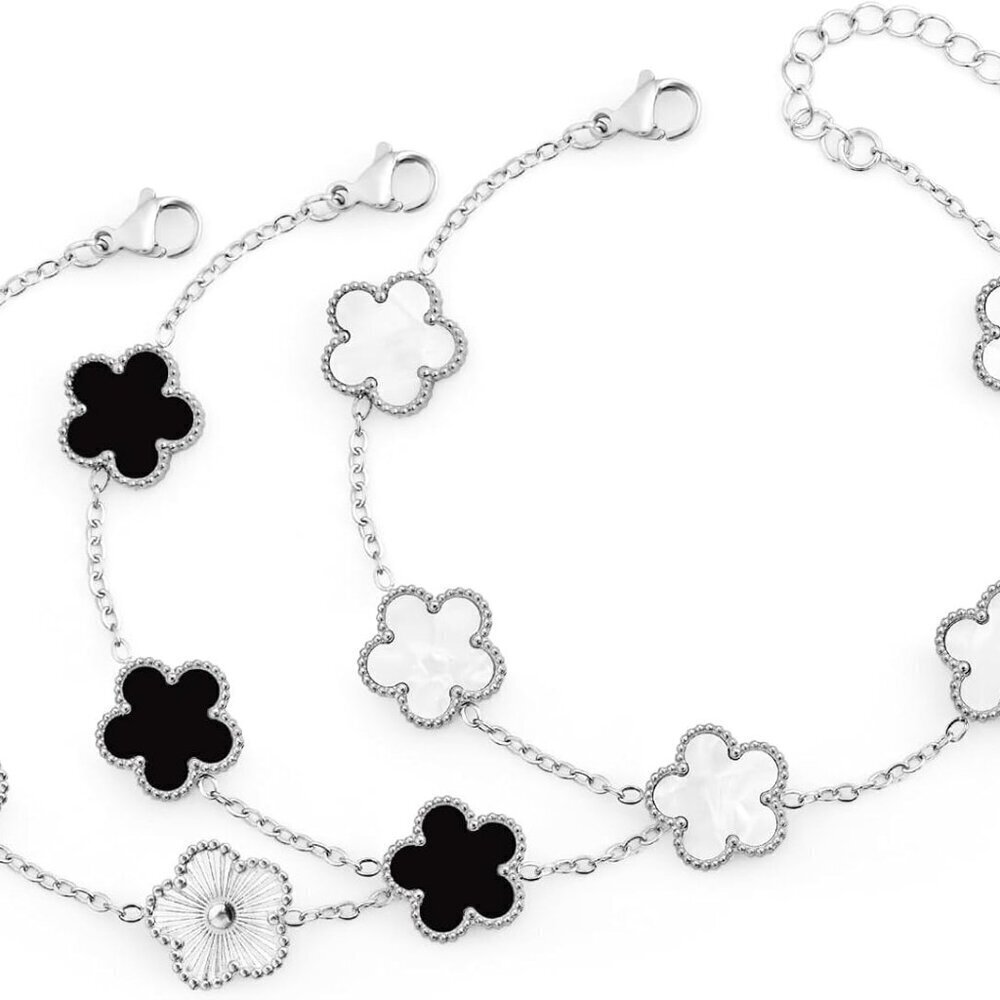Women Jewelry Set Silver Gold 3pcs Lucky Clover Bracelets Stackable Gift